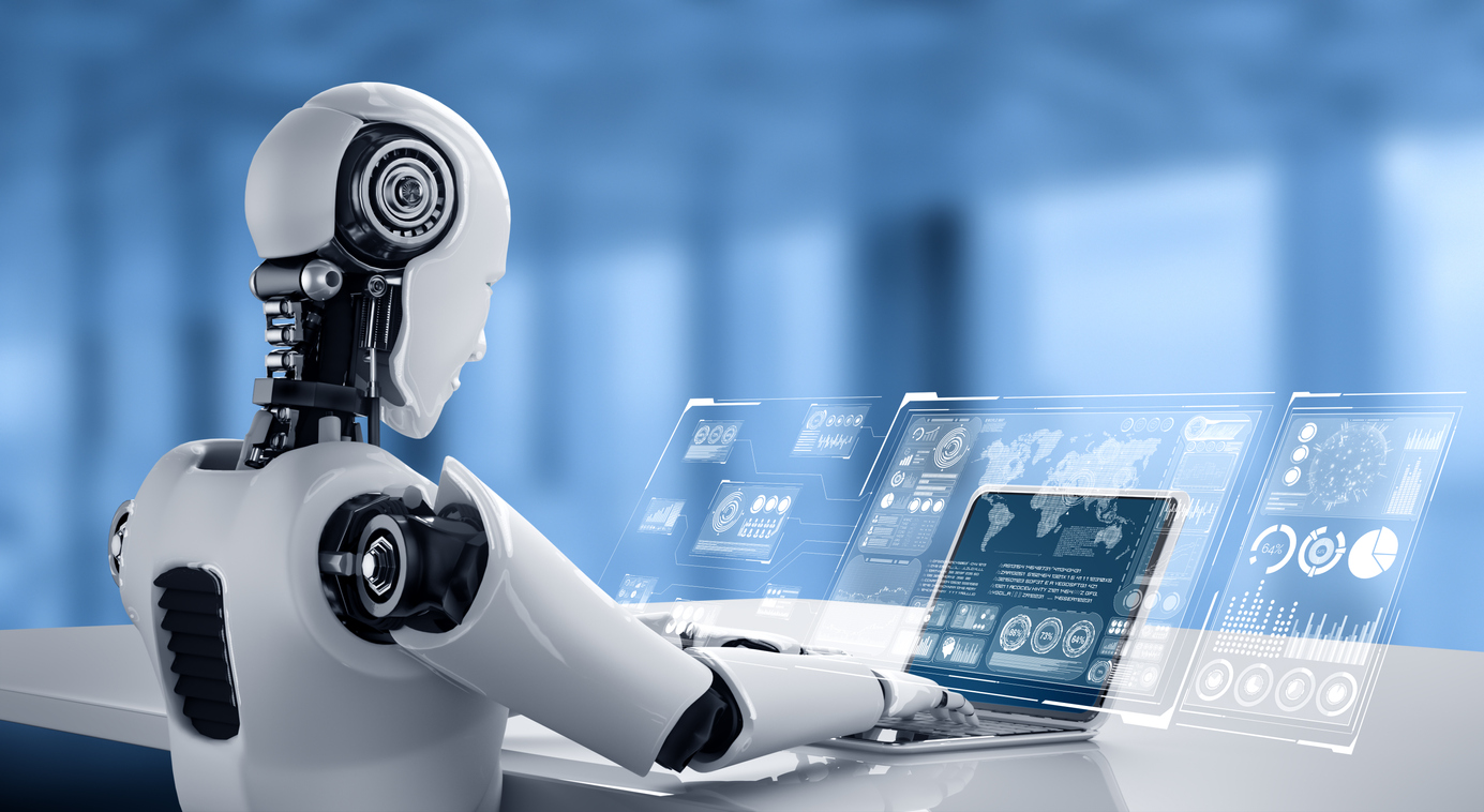AI in digital marketing as a robot imitates human